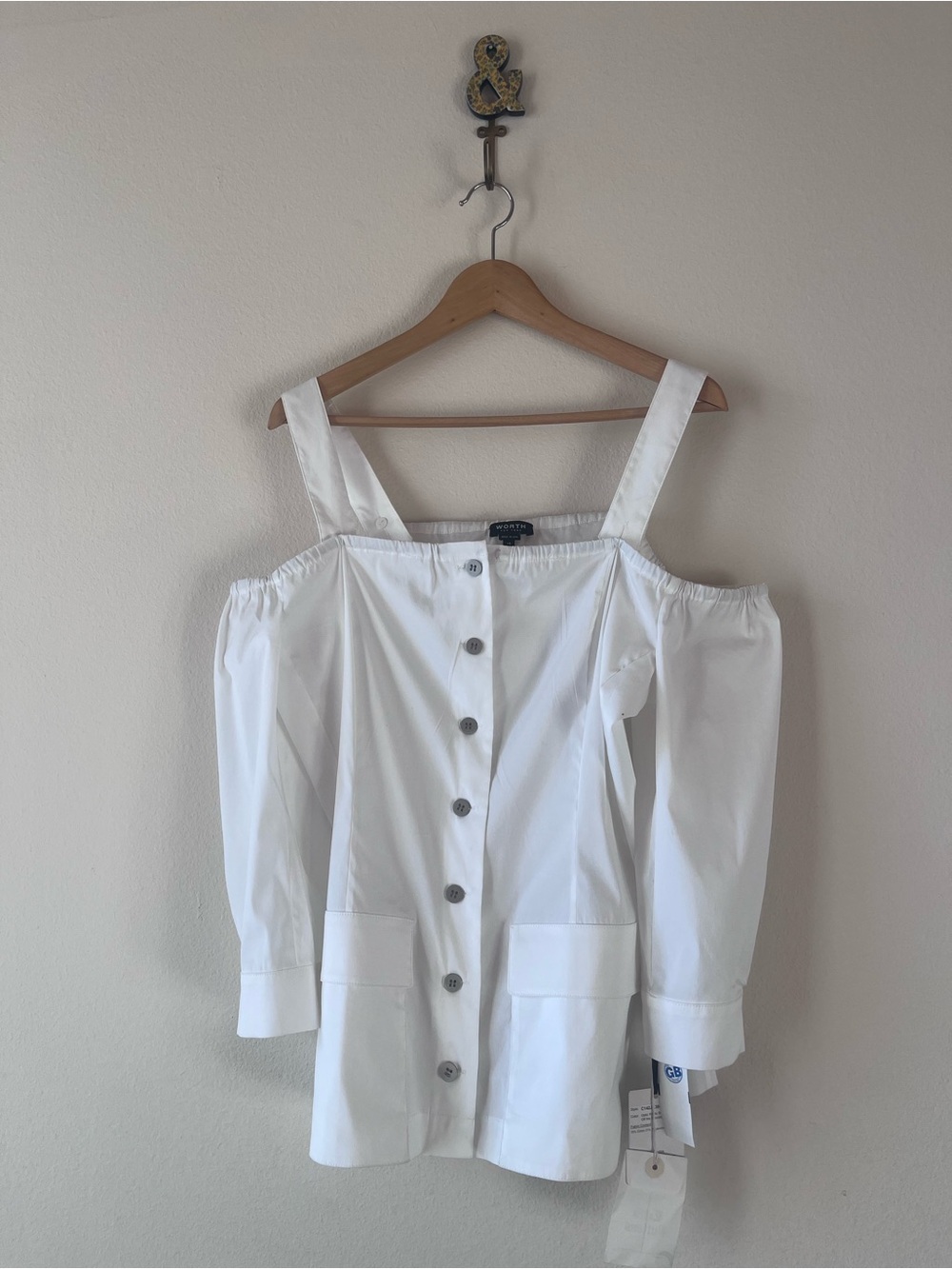 Worth New York White Button-Front Off-Shoulder Top